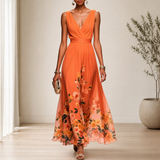 Mljet Floral Chiffon Maxi Dress in Orange