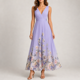 Mljet Floral Chiffon Maxi Dress in Purple