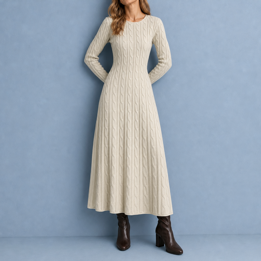 Modica Cable-Knit Maxi Dress in Beige