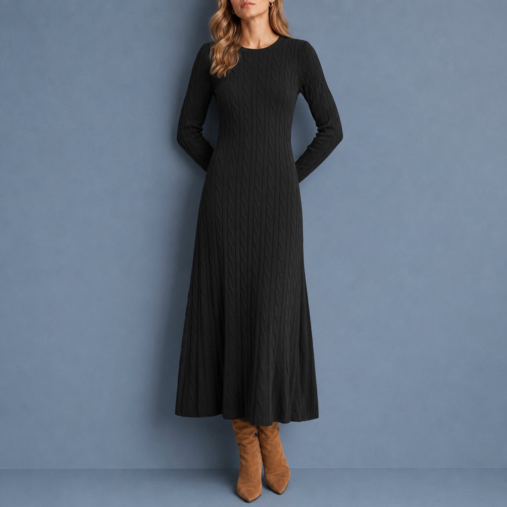 Modica Cable-Knit Maxi Dress in Black