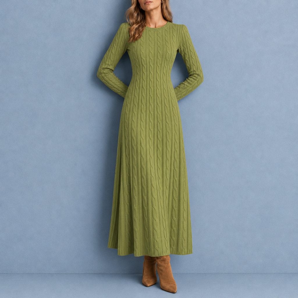 Modica Cable-Knit Maxi Dress in Green