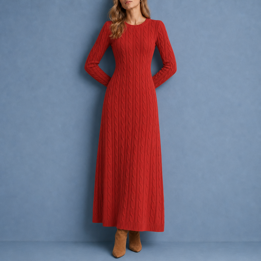 Modica Cable-Knit Maxi Dress in Red