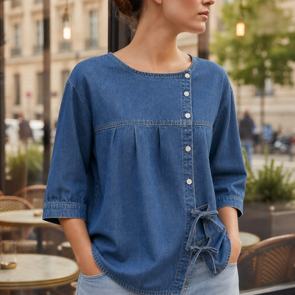 Mojacar Denim Bow Blouse in Blue