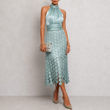 Monemvasia Satin Halter Midi Dress in Mint