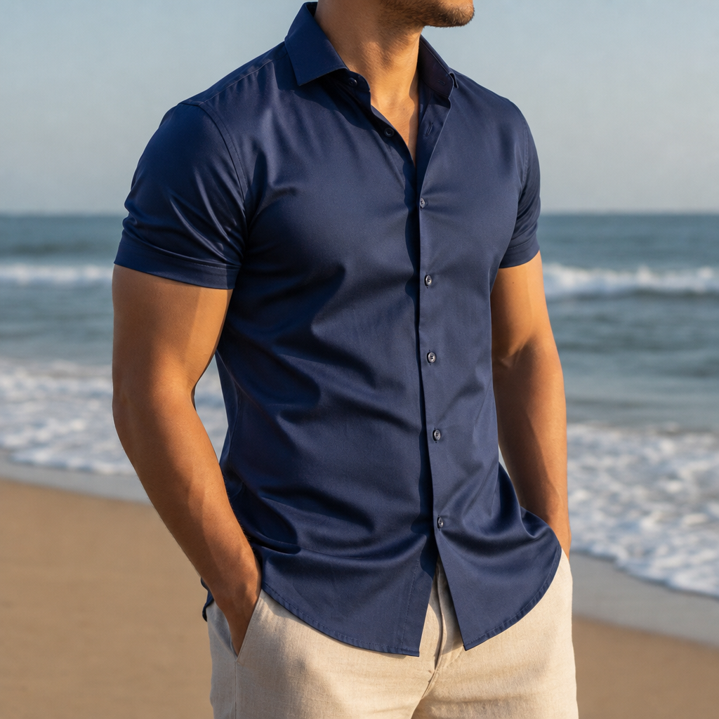 Monreale Muscle Fit Button Shirt in Navy