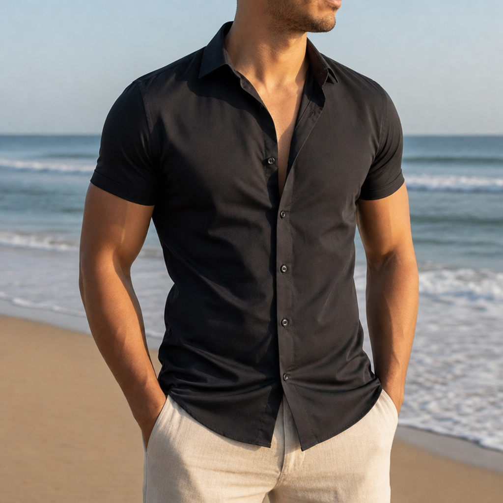 Monreale Muscle Fit Button Shirt in Black