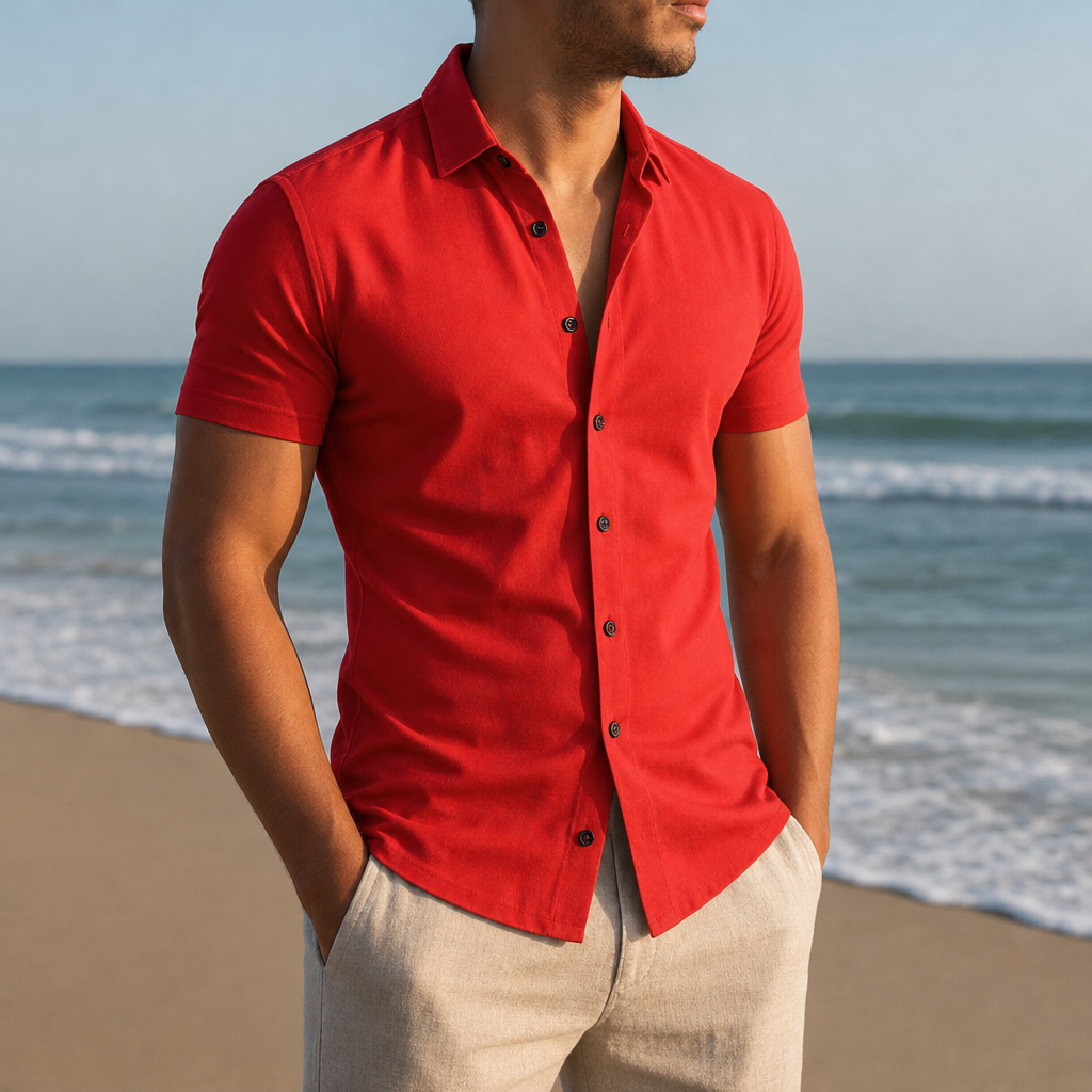 Monreale Muscle Fit Button Shirt in Red