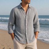 Mougins Linen Button-Down Shirt in Grey