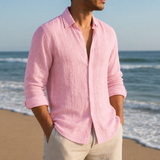 Mougins Linen Button-Down Shirt in Pink