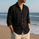 Mougins Linen Button-Down Shirt in Black