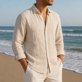 Mougins Linen Button-Down Shirt in Beige