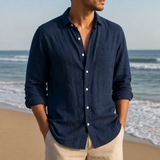 Mougins Linen Button-Down Shirt in Navy