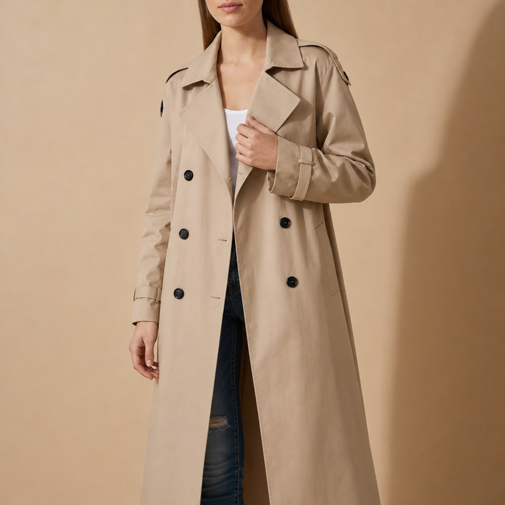 Nafplio Double-Breasted Trench Coat in Khaki
