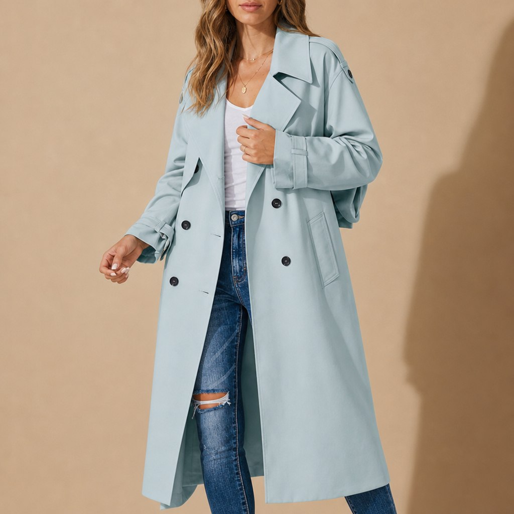 Nafplio Double-Breasted Trench Coat in Light Blue
