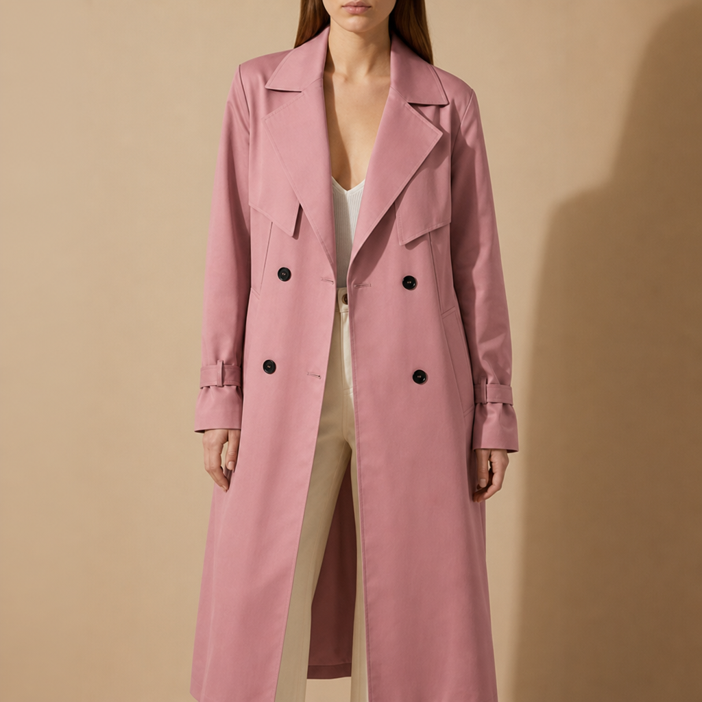 Nafplio Double-Breasted Trench Coat in Pink