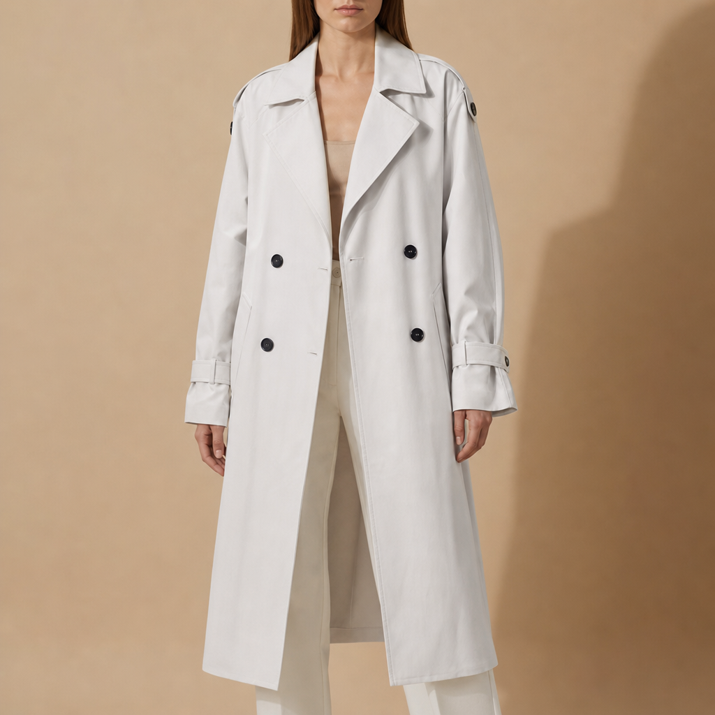 Nafplio Double-Breasted Trench Coat in White