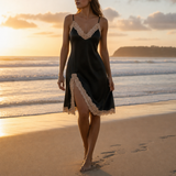 Narbonne Satin Lace Chemise in Black/Champagne