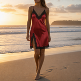Narbonne Satin Lace Chemise in Red