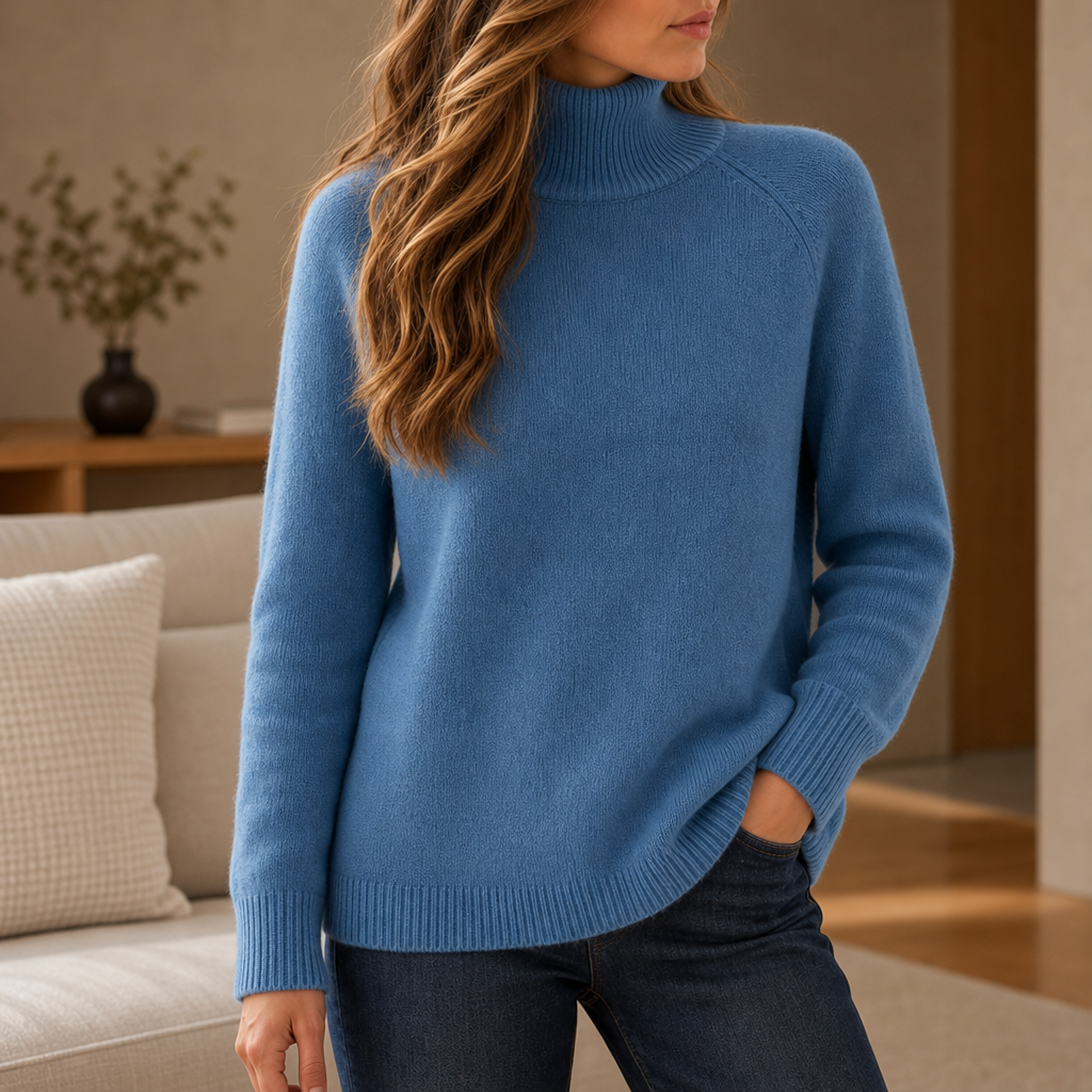 Nazare Ribbed Roll Neck Sweater in Blue