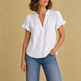 Nerja Ruffle Sleeve Cotton Blouse in White