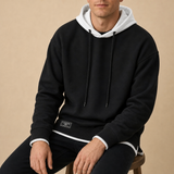 Nimes Two-Tone Pullover Hoodie in Black