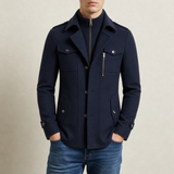 Nisyros Wool Utility Overcoat in Navy Blue