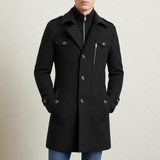 Nisyros Wool Utility Overcoat in Obsidian Black