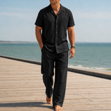 Noto Linen-Blend Matching Set in Black