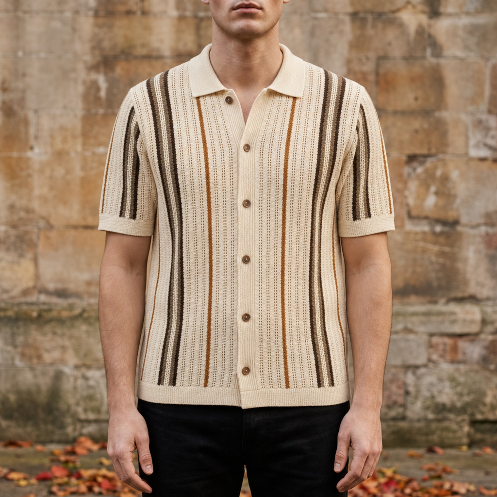 Omodos Striped Knit Polo in Cream