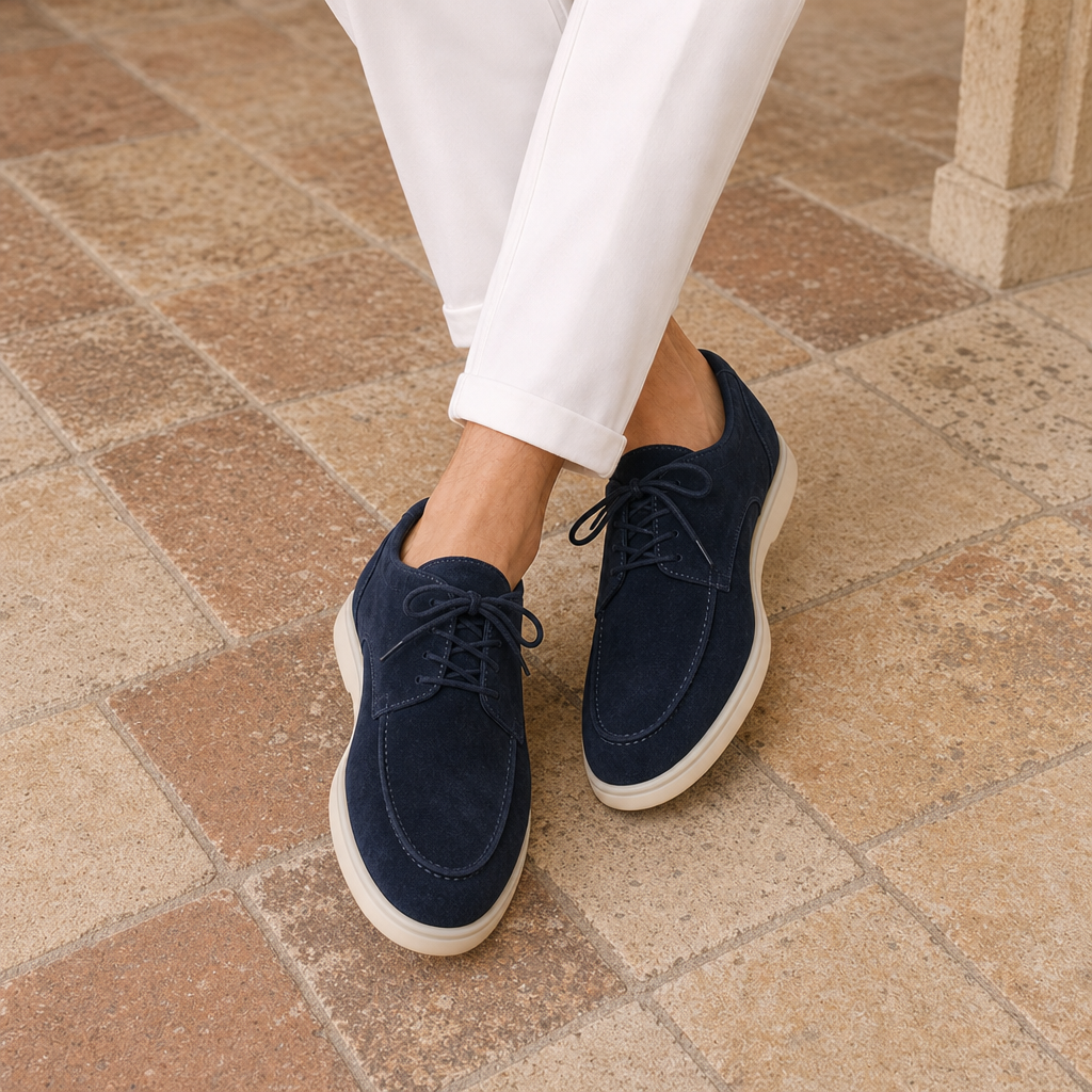 Opatija Suede Lace-Up Derbies in Navy