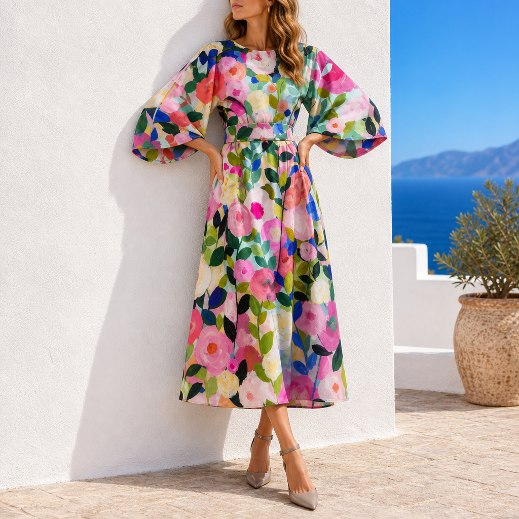Peniscola Floral Kimono Sleeve Dress in Floral