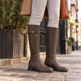 Perpignan Orthopedic Leather Knee-High Riding Boots in Dark Brown