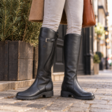 Perpignan Orthopedic Leather Knee-High Riding Boots in Black