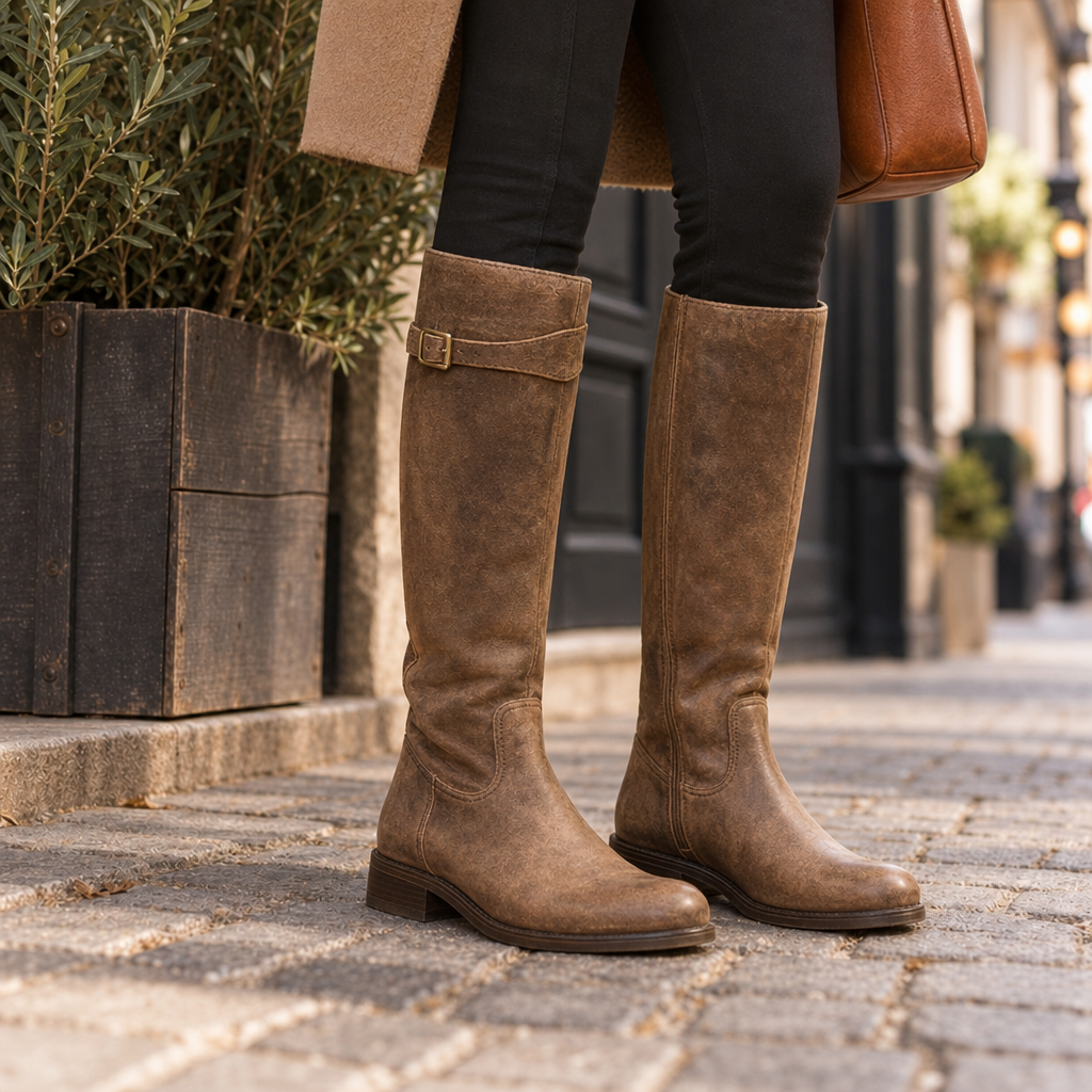 Perpignan Orthopedic Leather Knee-High Riding Boots in Brown