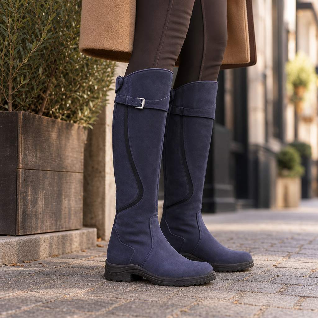 Perpignan Orthopedic Leather Knee-High Riding Boots in Purple