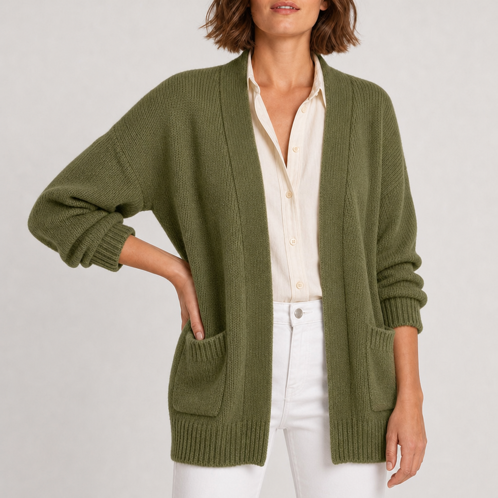 Pisa Open Front Knit Cardigan in Green
