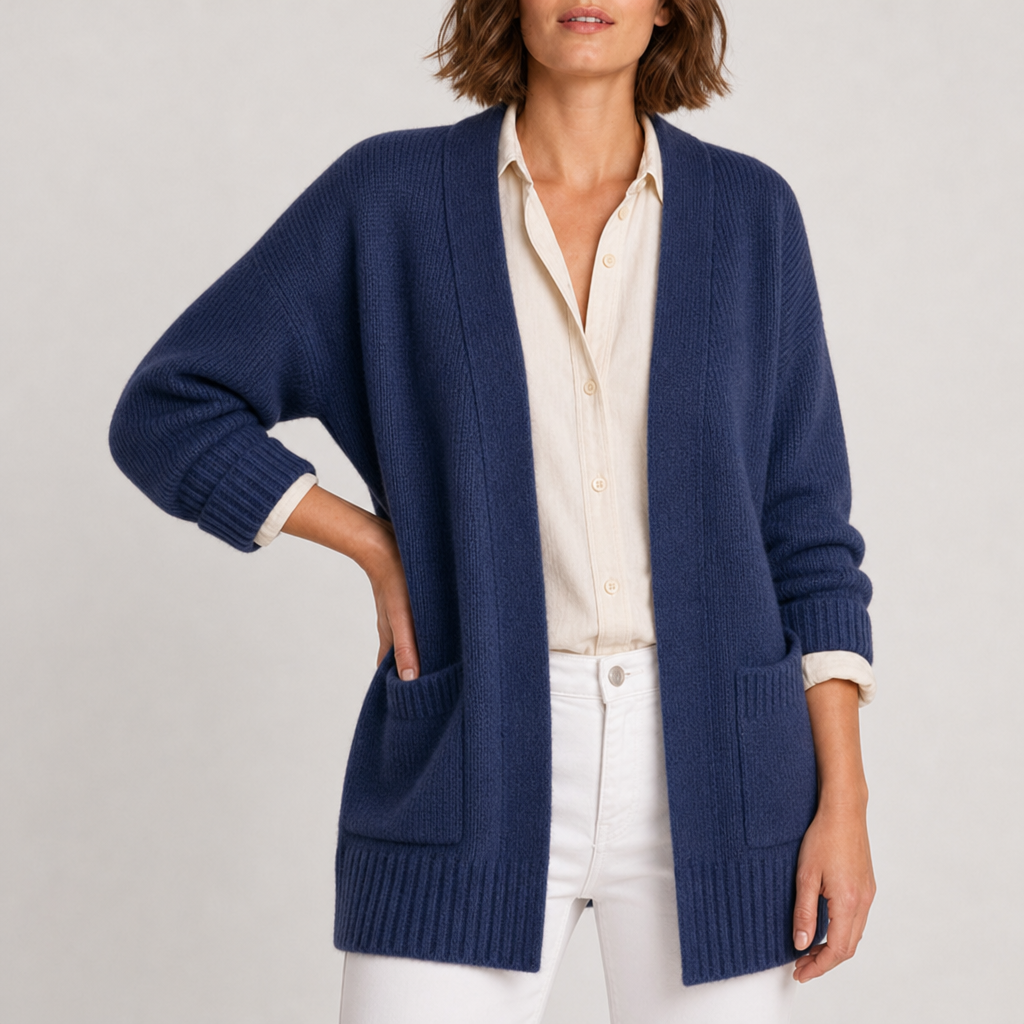 Pisa Open Front Knit Cardigan in Blue