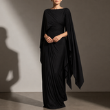 Portofino Cape Sleeve Pleated Maxi Dress in Black