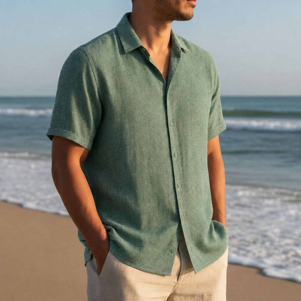 Portofino Linen Button Shirt in Green