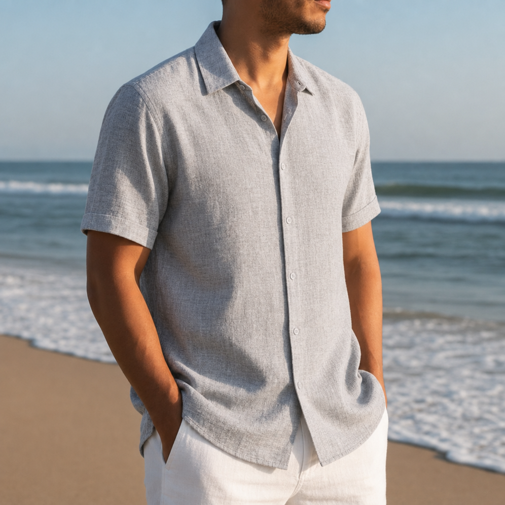 Portofino Linen Button Shirt in Gray