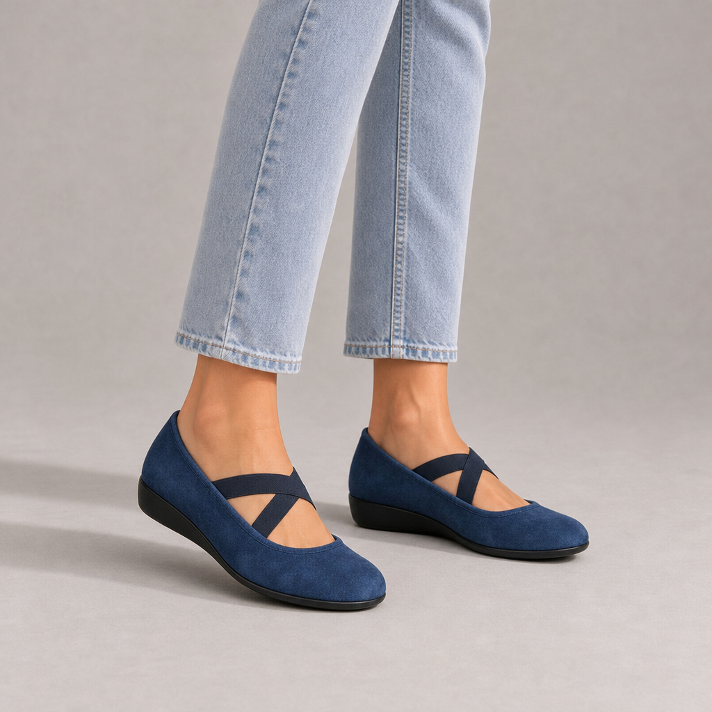 Portofino Orthopedic Cross Strap Ballet Flats in Blue