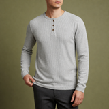 Rapallo Waffle Knit Henley in Light Gray