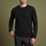 Rapallo Waffle Knit Henley in Black