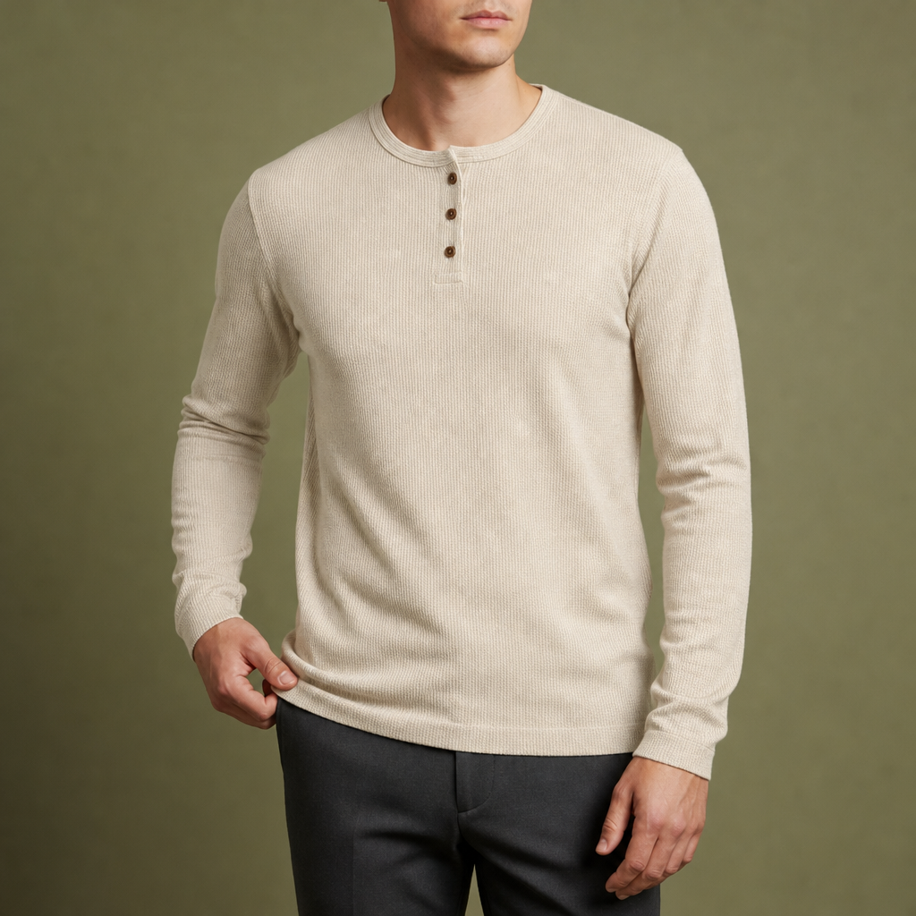 Rapallo Waffle Knit Henley in Cream