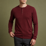 Rapallo Waffle Knit Henley in Wine Red