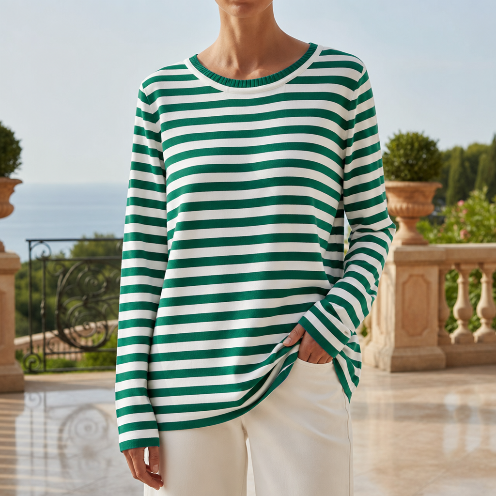 Ravello Striped Knit Top in Saphire Green