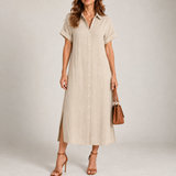 Rimini Linen Midi Shirt Dress in Beige