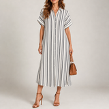 Rimini Linen Midi Shirt Dress in Striped