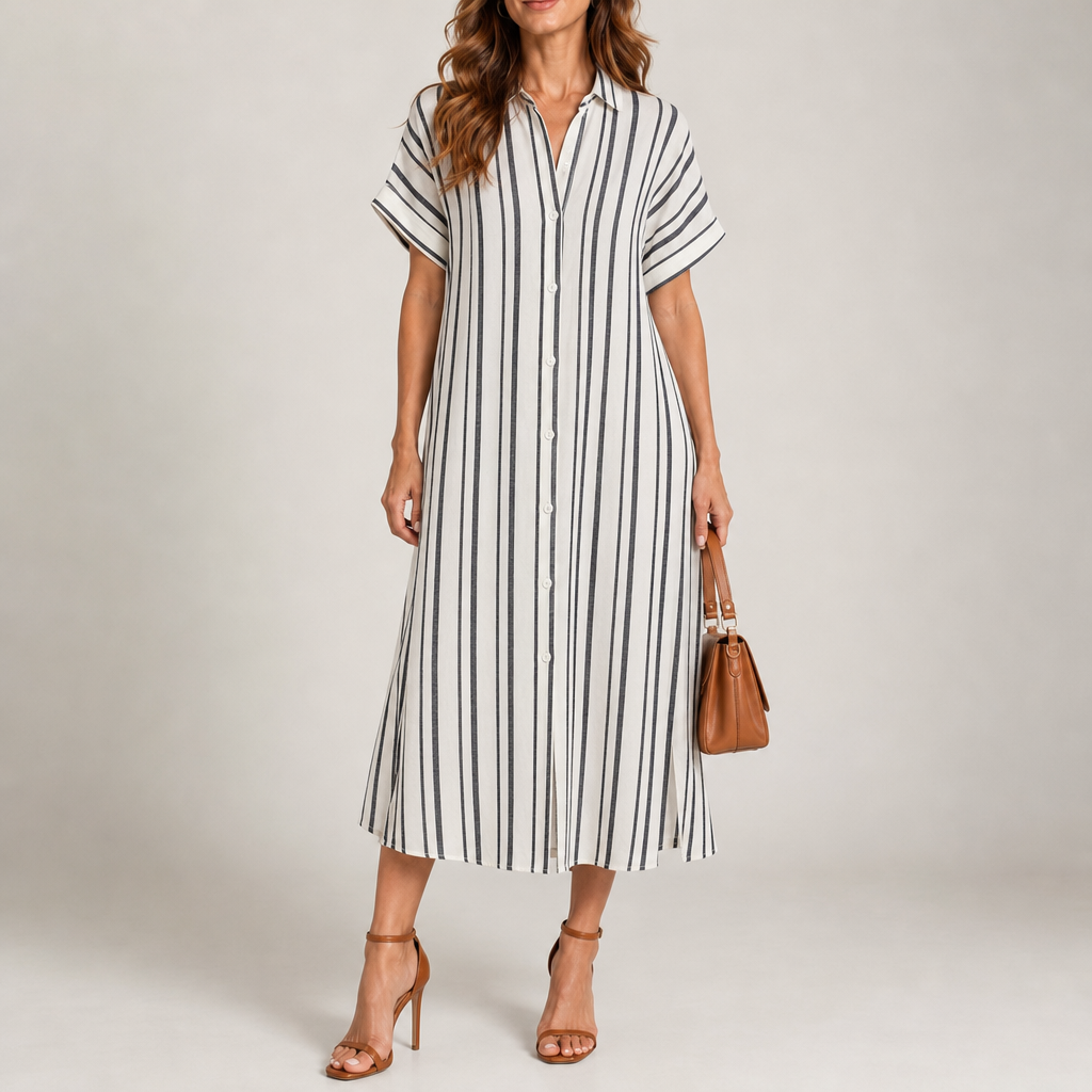 Rimini Linen Midi Shirt Dress in Striped