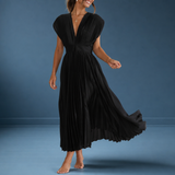 Sanlucar Pleated V-Neck Midi Dress in Black